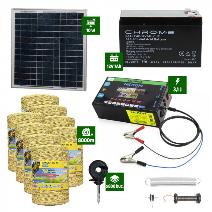 Pachet gard electric cu Panou solar 3,1J putere cu 8000m Fir 160Kg