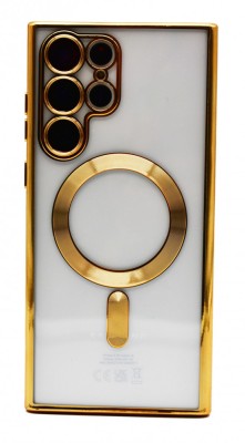 Husa Luxury tip MagSafe compatibila cu Samsung Galaxy S22, Full protection, Margini colorate, Auriu foto