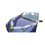 Aranjament Floral Nunta Alb cu Trandafiri de Sapun, Decor Masini, Cadou Special 3 Flori
