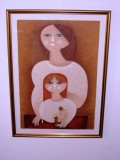 Sami Briss (n.1930 Iasi), &quot;Mama si fiica&quot;, cromolitografie, tablou autentic, Scene gen, Grisaille, Avangardism