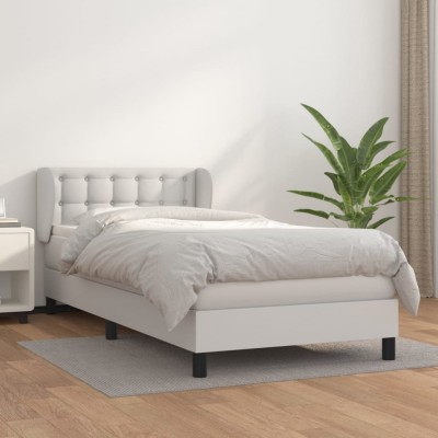 vidaXL Pat box spring cu saltea, alb, 80x200 cm, piele ecologică foto