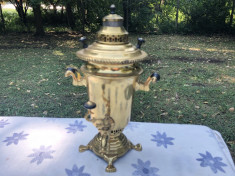 Samovar miniatural rusesc,din alama,functional foto