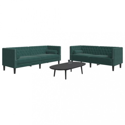 Gossi set canapele chesterfield cu perne rulou 2 piese verde catifea foto