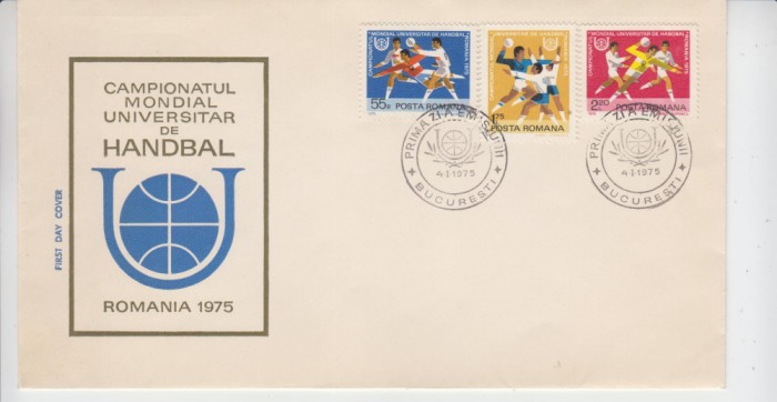 C12 - FDC Romania - Jocurile mondiale universitare de handbal - LP870 - 1975