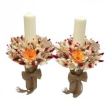 Set lumanari personalizabil, fagure, pentru nunta sau botez cu aranjament frontal cu plante naturale uscate, 40 cm, Eventissimi&reg;
