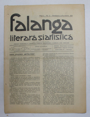 FALANGA LITERARA SI ARTISTICA , ZIAR SAPTAMANAL , ANUL I, NR. 7 , DUMINICA 21 FEBRUARIE , 1910 foto