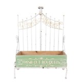 Cumpara ieftin Suport ghivece flori metal alb vintage lemn multicolor 42x23x57 cm