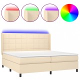 Cumpara ieftin Pat cu arcuri, saltea si LED, crem, 200x200 cm, textil