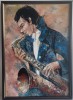 Tablou mare ulei, pictura noua-SAXOFONIST-, pictor roman consacrat, Portrete, Realism