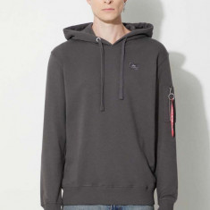 Alpha Industries bluză X-Fit Hoody bărbați, culoarea gri, cu glugă, uni 158321.684