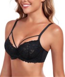 Cumpara ieftin Sutien push-up cu armatura, Lemorosy Backless L03, sustinere puternica, dantela florala, marime 80B, Negru