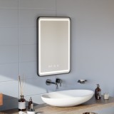 Oglinda LED Touch LUCIDA Sistem Dezaburire, Ceas si Temperatura 60x80 cm Rama Negru Brushed ModernLight Concept