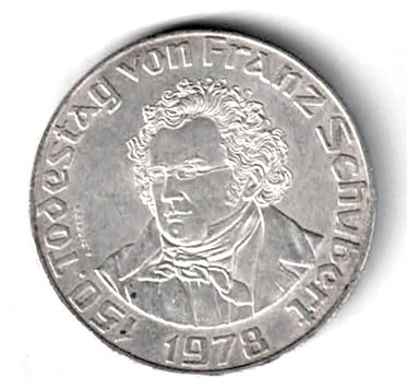 AUSTRIA 50 SCHILLING 1978 TODESTAG VON FRANZ SCHUBERT STARE EXCELENTA CU PATINA foto