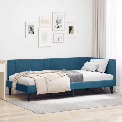 vidaXL Cadru de pat colțar cu headboard albastru 100 x 200 cm Catifea foto