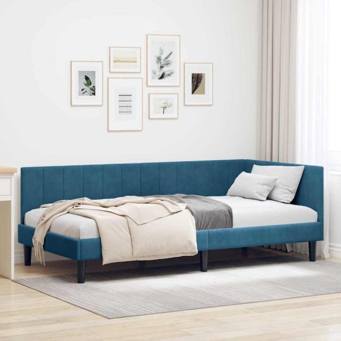 vidaXL Cadru de pat colțar cu headboard albastru 100 x 200 cm Catifea