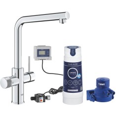 Baterie de bucatarie Grohe Blue Pure Vento 30560000, 3/8&amp;#039;&amp;#039;, filtrare apa, pipa inalta, tip L, pivotanta, 600 l filtru inclus, contor, crom