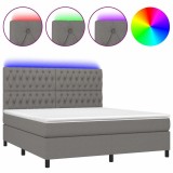 Cumpara ieftin Pat cu arcuri, saltea si LED, gri inchis, 180x200 cm, textil