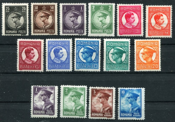 1930 , Lp 86 , Lp 87 , Carol II Filigran PTT si Posta Aeriana - serii dantelate nestampilate , urme sarniera