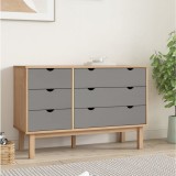 vidaXL Comodă cu sertar, maro și gri, 113,5x39,5x73 cm, lemn masiv pin