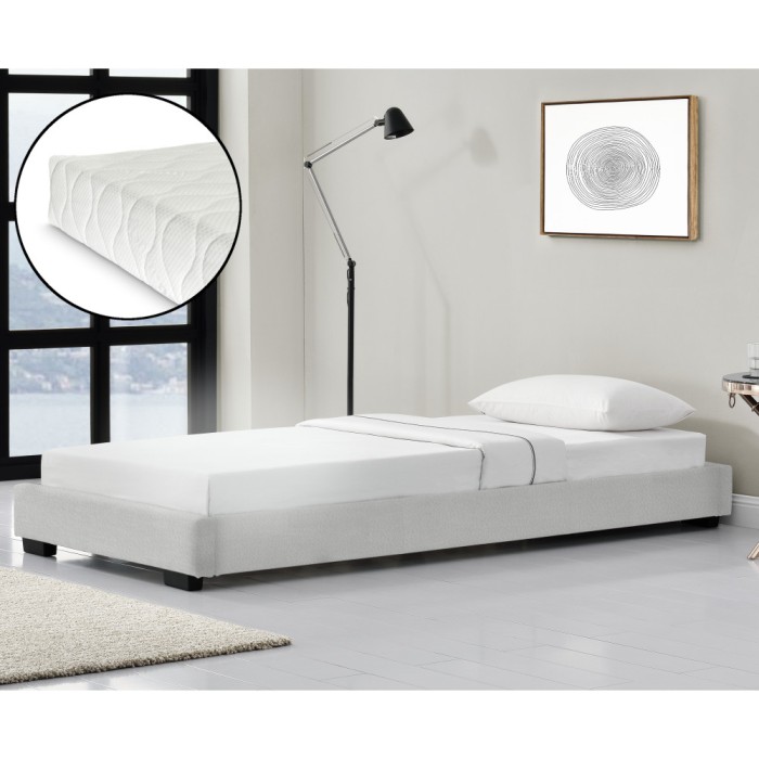 Corium&reg; Pat tapitat modern Bon cu saltea, 200 x 90 x 16 cm, MDF/imitatie piele/furnir/plastic/poliester, alb, pentru 1 persoana HausGarden Leisure
