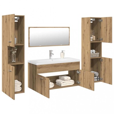 vidaXL Set mobilier de baie, 5 piese, stejar artizanal, lemn prelucrat 3328920 foto