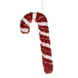 Ornament Brad Crăciun, Baston Spumă, Glitter Tinsel, Roșu/Alb, 18cm, Oem