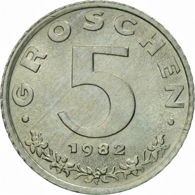 Moneda 5 GROSCHEN - AUSTRIA, anul 1982 *cod 2077 B = UNC ZINC DIN FASIC BANCAR foto