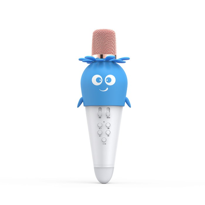 Microfon Karaoke Wireless NeoHGS, Bluetooth, Difuzor, MicroSD, Baterie reincarcabila, Efecte voce, Lumini, Albastru