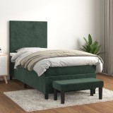 VidaXL Pat box spring cu saltea, verde &icirc;nchis, 90x190 cm, catifea 3137698