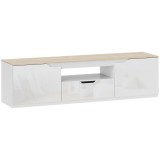 HOMCOM Lowboard TV, lucios, pentru televizoare de p&acirc;nă la 165 cm, 3 compartimente, sertar, 160 x 38 x 43 cm, lemn natural | Aosom Romania