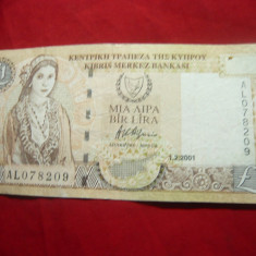 Bancnota 1 Lira Cipru 2001 , cal.f.buna