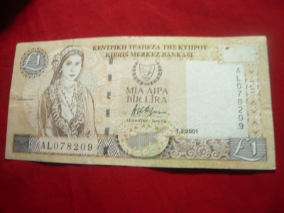Bancnota 1 Lira Cipru 2001 , cal.f.buna foto