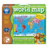 Puzzle si poster Harta lumii (limba engleza 150 piese) WORLD MAP PUZZLE &amp; POSTER, orchard toys