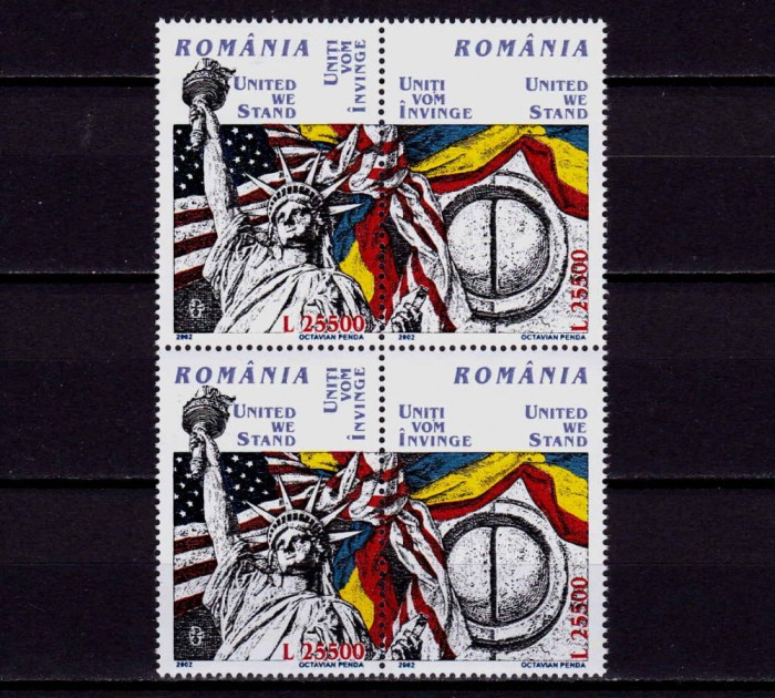 ✅RO 2002 , LP 1581 ,&quot;Uniti vom invinge &quot; , bloc de 4 / 2 serii ,MNH