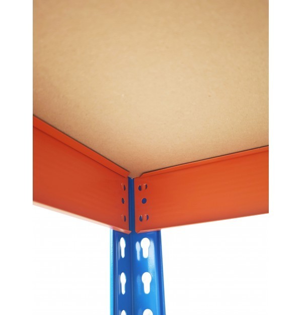 Raft triplu PROFESIONAL Premium 2000x3600x400 mm (HxLxl) lacuit albastru/portocaliu 5 polite MDF, 7500 kg, 7 ani garantie, PLUS