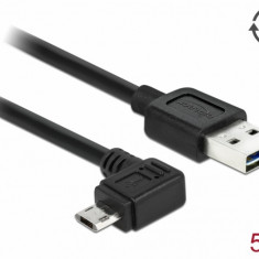 Cablu EASY-USB 2.0 tip A la micro USB-B EASY-USB unghi stanga/dreapta T-T 5m Negru, Delock 85562