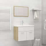 Set mobilier baie, 2 piese, alb și stejar Sonoma, PAL