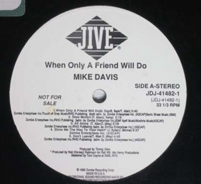 Vinil Mike Davis &amp;lrm;&amp;ndash; When Only A Friend Will Do (VG) foto