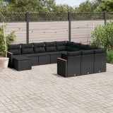 vidaXL Set canapele de grădină, 12 piese, cu perne, negru, poliratan 3258982