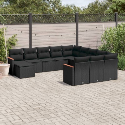 vidaXL Set canapele de grădină, 12 piese, cu perne, negru, poliratan 3258982 foto
