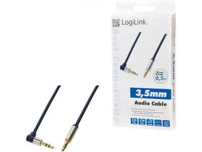 Cablu audio stereo 90 grade Jack 3.5 mm 0.5m tata-tata aurit albastru inchis carcasa aluminiu LOGILINK CA11050 foto
