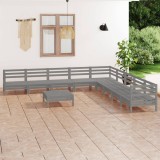 VidaXL Set mobilier de grădină, 10 piese, gri, lemn masiv de pin 3083121