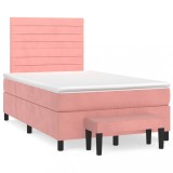 Cumpara ieftin Pat box spring cu saltea, roz, 120x200 cm, catifea