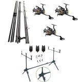 Set 3 Lansete Komodo 3, 60m, 3 Segm, 3 Mulinete Glamour 7000, Rod Pod, Senzori