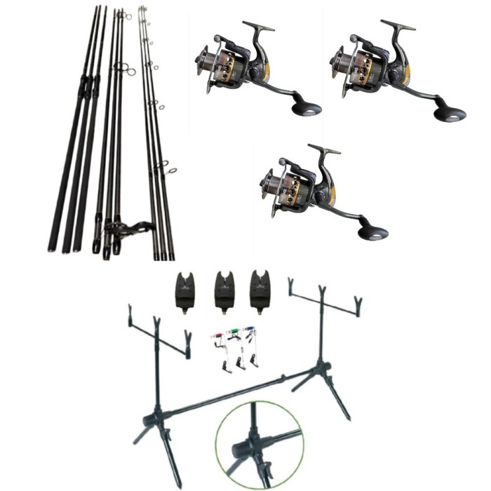 Set 3 Lansete Komodo 3, 60m, 3 Segm, 3 Mulinete Glamour 7000, Rod Pod, Senzori