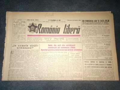 ZIARUL ROMANIA LIBERA 26 APRILIE 1950 PROCESUL UNUI GRUP DE SPIONI SI TRADATORI foto