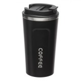 Termos cafea metal, negru, capac cu duza si inchidere ermetica, 500ml