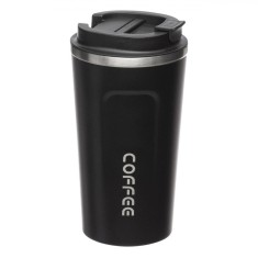 Cana voiaj cu termos metal, negru, capac plastic cu duza si inchidere ermetica, 500ml foto