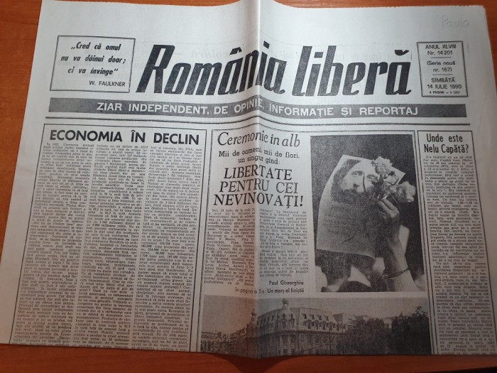 ziarul romania libera 14 iulie 1990-o luna de la mineriada,demonstratie pasnica