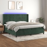 Cumpara ieftin Pat cu arcuri, saltea și LED, verde &icirc;nchis, 200x200 cm, catifea